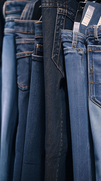Assortimento de jeans azuis e pretos exibido no centro comercial Vertical Mobile Wallpaper