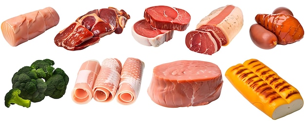 Assortimento de produtos à base de carne e frutos do mar Imagem realista