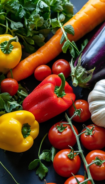 Assortimento de vegetais frescos para uma dieta saudável no escuro