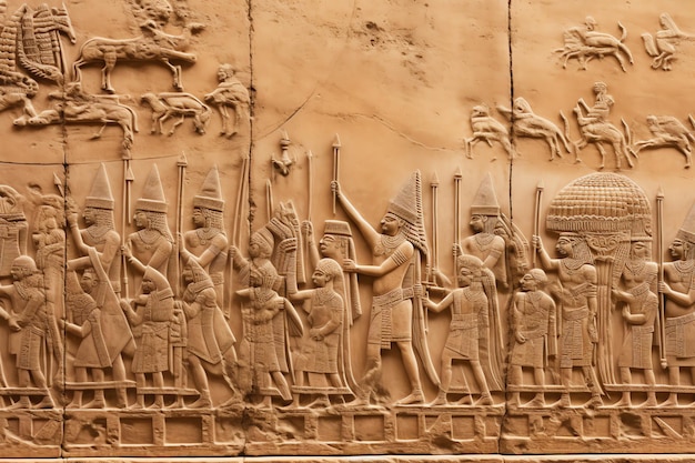 Foto assyrischer palast, geschmückt mit reliefs, die eroberungen darstellen, illustrationsfoto