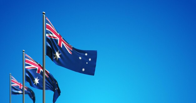 Asta de bandera 3D de Australia en el cielo azul