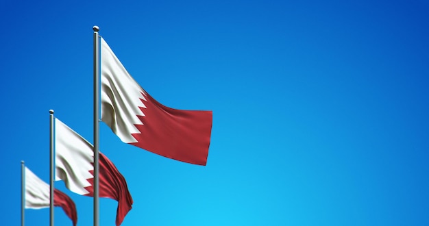 Asta de bandera 3D que vuela Bahrein en el cielo azul