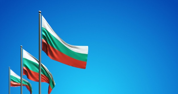 Asta de bandera 3D que vuela Bulgaria en el cielo azul