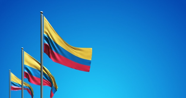 Asta de bandera 3D que vuela Colombia en el cielo azul