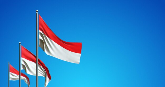 Asta de bandera 3D que vuela Indonesia en el cielo azul