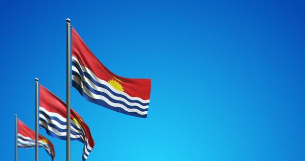 Asta de bandera 3D que vuela Kiribati en el cielo azul