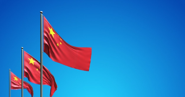 Asta de bandera 3D volando China en el cielo azul