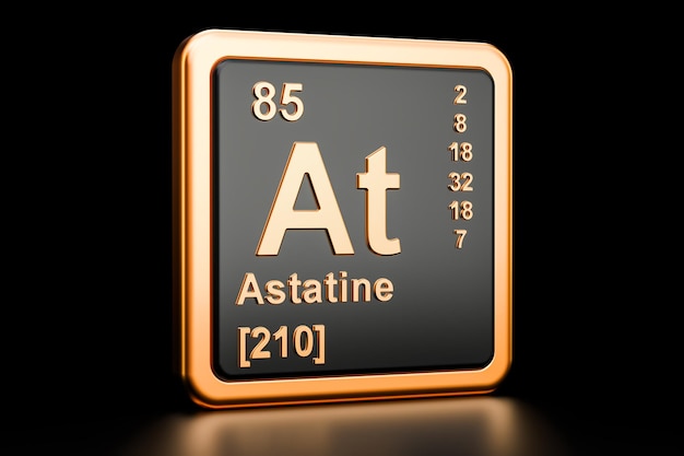 Astatine em elemento químico assina renderização em 3D