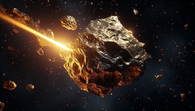 Foto asteroid aus reinem gold im weltraum realistisch
