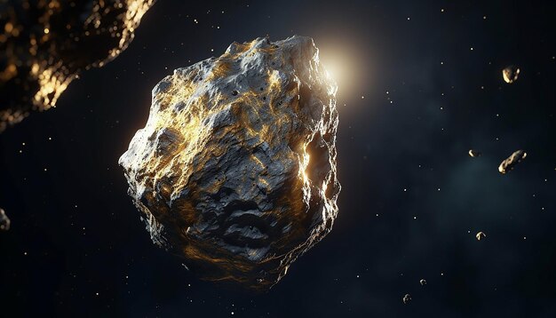 Foto asteroid aus reinem gold im weltraum realistisch