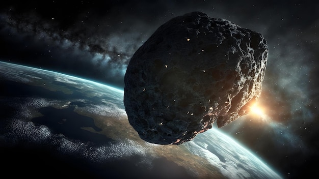 Asteroide gigante cruzando cerca del planeta tierra arte generado por red neuronal