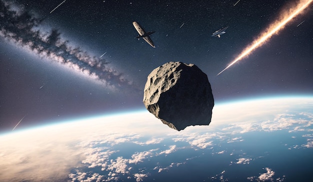 Asteróide no espaço Enorme meteorito no espaço sideral Generative AI