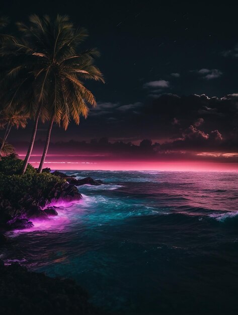 Asthetic Island amoled Batteriesparer schwarzes dunkles Neonwasser HD-Telefonwandpapier