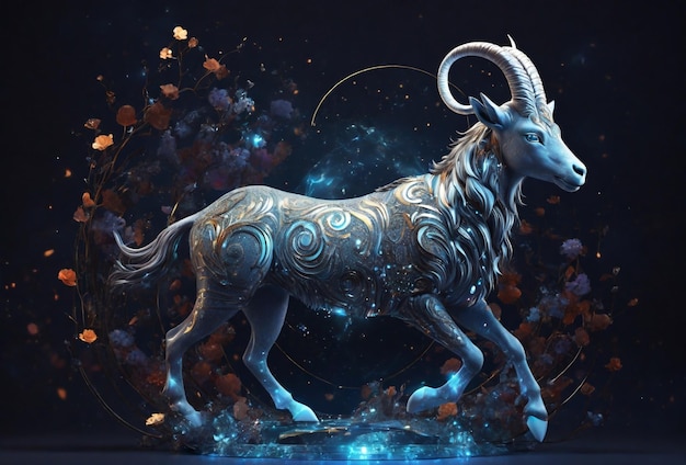 astrología Capricornio signo del zodiaco Ilustración 3D realista de carnero o cabeza de muflón Características del zodiac