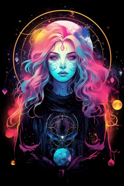 Astrología diseño de brujas colores de neón