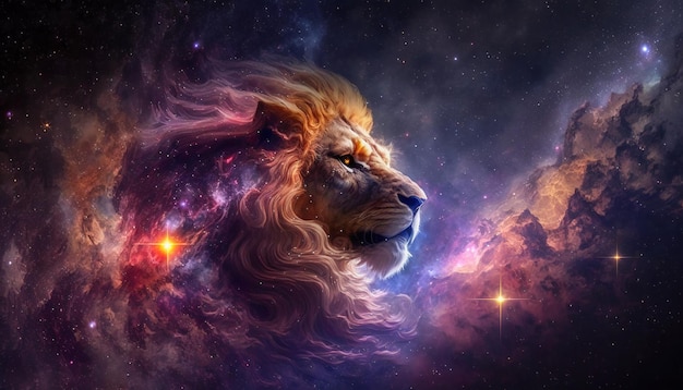 Astrología en el espacio Signo del zodiaco Leo en el espacio con nebulosas y estrellas IA generativa