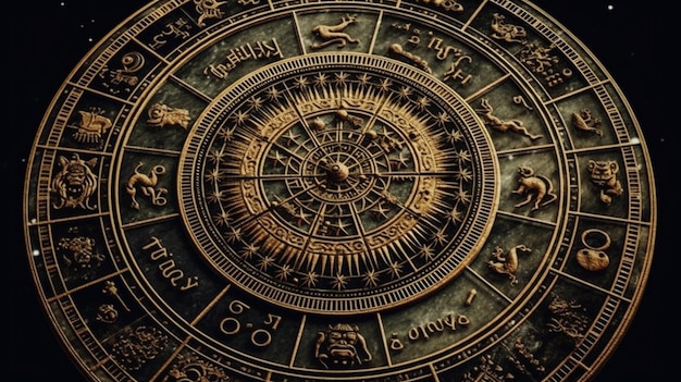 Astrología Primer plano del reloj astronómico Signos del zodiaco