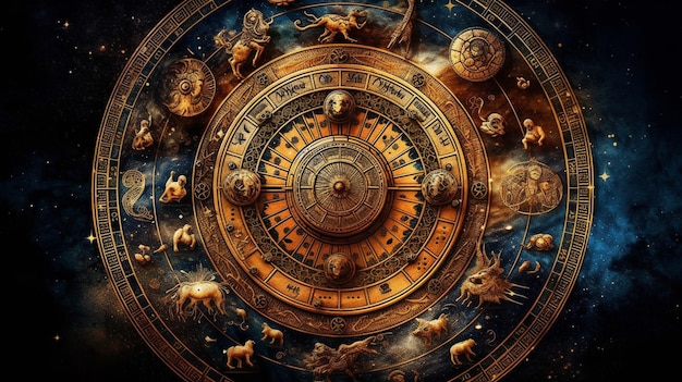 Astrología Primer plano del reloj astronómico Signos del zodiaco