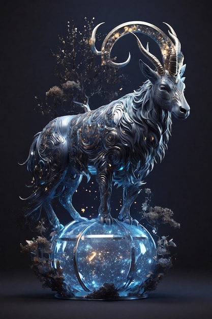 Astrologie Steinbock Zodiac-Zeichen Realistische 3D-Illustration Widder oder Mouflon Kopf Zodiac-Eigenschaften