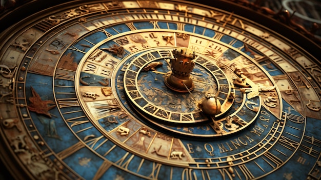 Astrologie-Sternzeichen auf einer alten Uhr