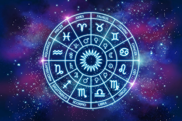 Foto astrologie tierkreis auf dem hintergrund eines weltraums die wissenschaft von sternen und planeten esoterisches wissen herrscherplaneten zwölf tierkreiszeichen