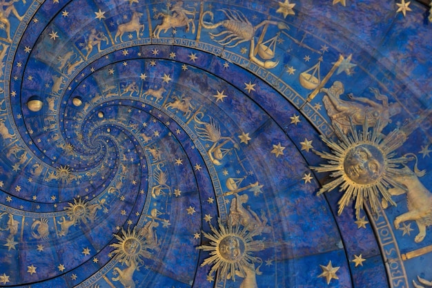 Astrologie und Alchemie unterzeichnen Hintergrundillustration blau