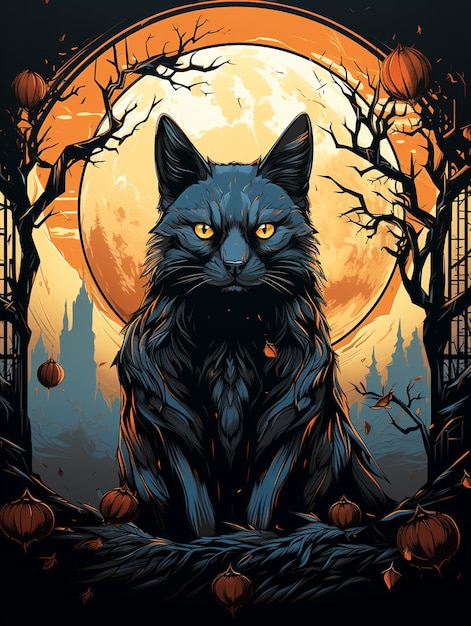 astrologisches Symbol Tierkreis Tarotkarte Hintergrund Mond floral schwarze Katze Astrologie Ai generiert