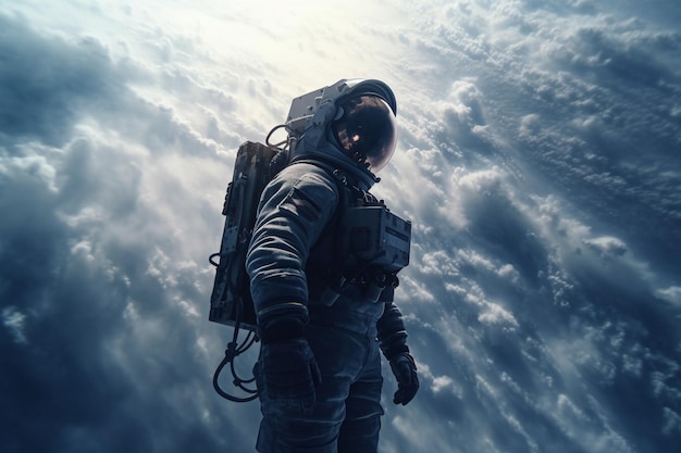 Astronaut am Himmel mit Wolken im Hintergrund