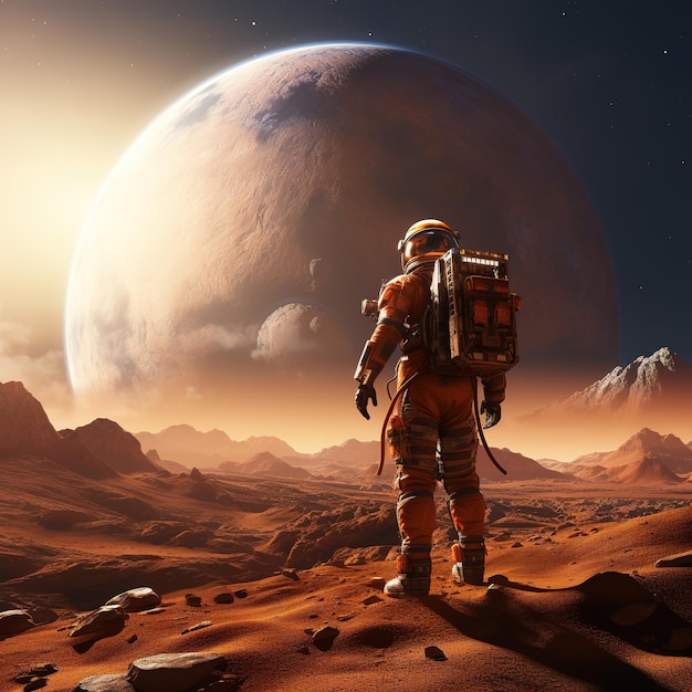 Astronaut auf dem fremden Planeten Mars Science-Fiction-Exploration des Universums