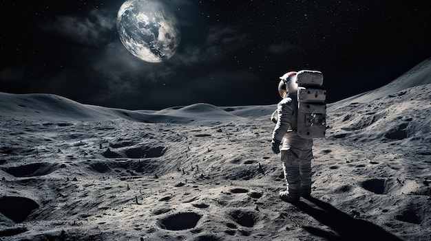 Foto astronaut auf dem mond, der den mond betrachtet