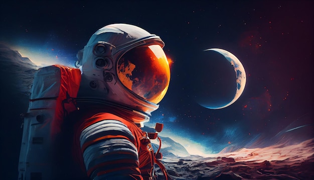 Astronaut auf dem Mond vor dem Hintergrund der Erde Generative KI