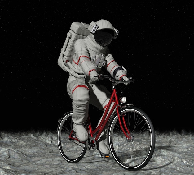 Astronaut auf einem Fahrrad auf dem Mond