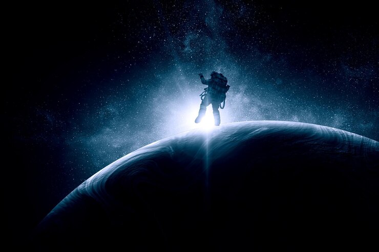 Foto astronaut beim weltraumspaziergang. gemischte medien