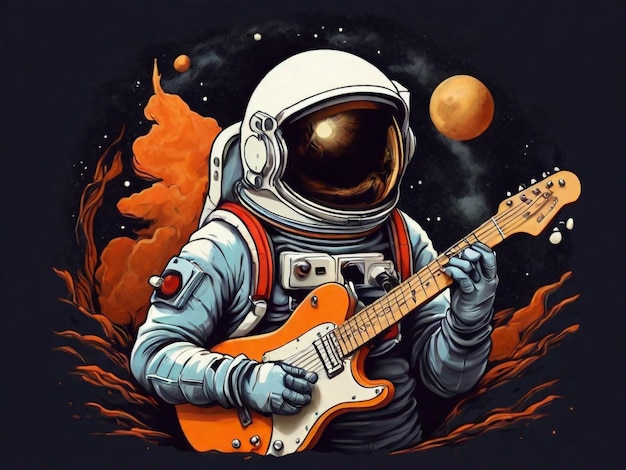 Astronaut bleibt mit Gitarren-T-Shirt-Design