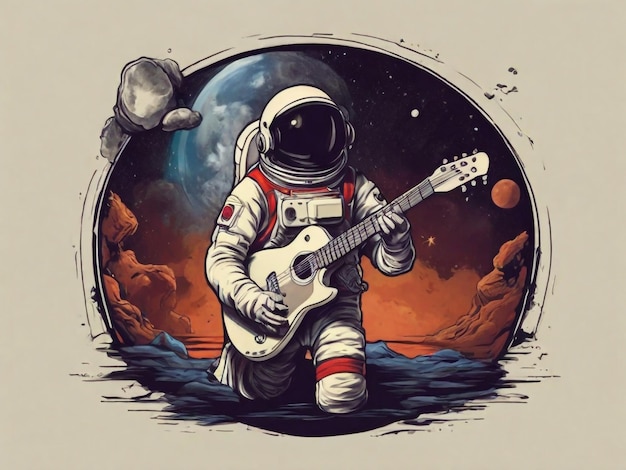 Astronaut bleibt mit Gitarren-T-Shirt-Design
