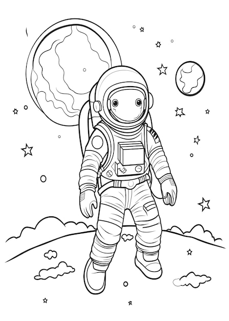 Foto astronaut coloring page for kids cute astronaut line art coloring page astronaut outline illustration for kids coloring page kids coloring page astronaut coloring book ai generative