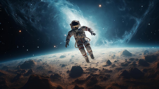 Astronaut, der in der kosmischen Weite schwebt