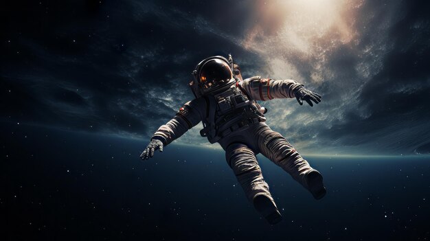 Astronaut, der in der kosmischen Weite schwebt