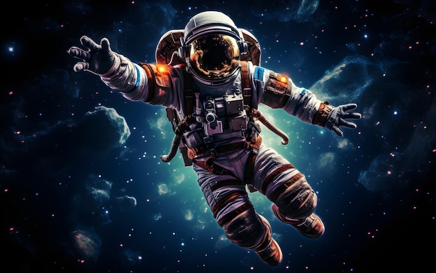 Foto astronaut, der über dem mond schwebt 3d-illustration