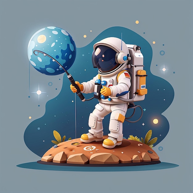Astronaut Fishing Star On Moon Cartoon Vector Icon Illustration Wissenschaft Technologie Icon Konzept Isolierter Premium Vector Flach Cartoon-Stil