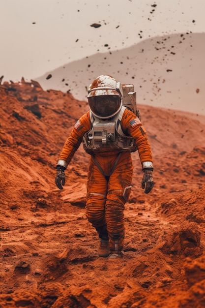 Astronaut geht auf dem Mars spazieren