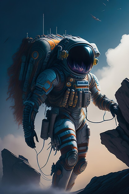 Astronaut geht auf einem unerforschten Planeten Generative KI
