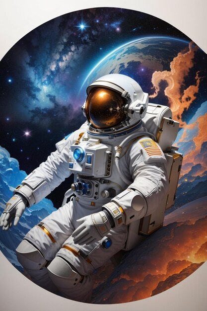 Astronaut im futuristischen Helm begibt sich auf Mondreise