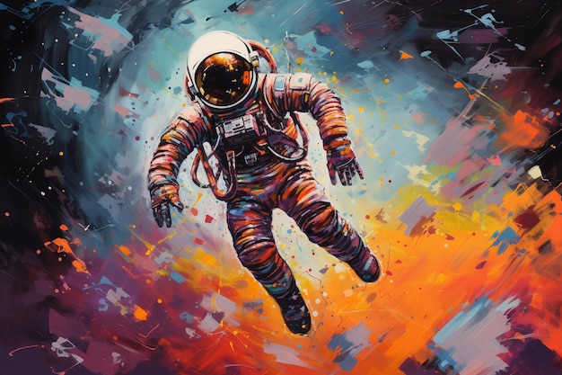 Astronaut im offenen Raum farbenfrohe Mischmedien
