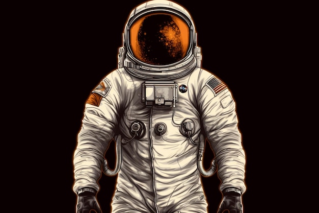 Astronaut im Raumanzug und Helm auf dunklem Hintergrund Mischtechnik