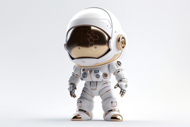 Astronaut im Raumanzug und Helm auf weißem Hintergrund 3D-Renderstil-Sci-Fi-Illustration
