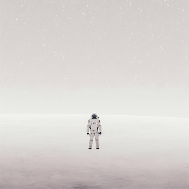 Astronaut im weißen Raumanzug steht auf einer ebenen Fläche mit generativer KI