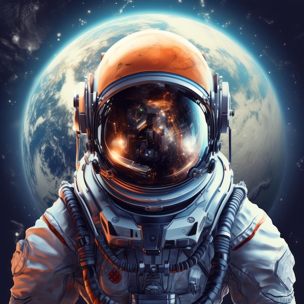 Astronaut im Weltraum, hyperdetaillierte Planetenillustration