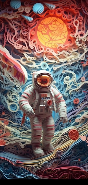 Astronaut im Weltraum mit Planeten und Sonne im Hintergrund generative KI