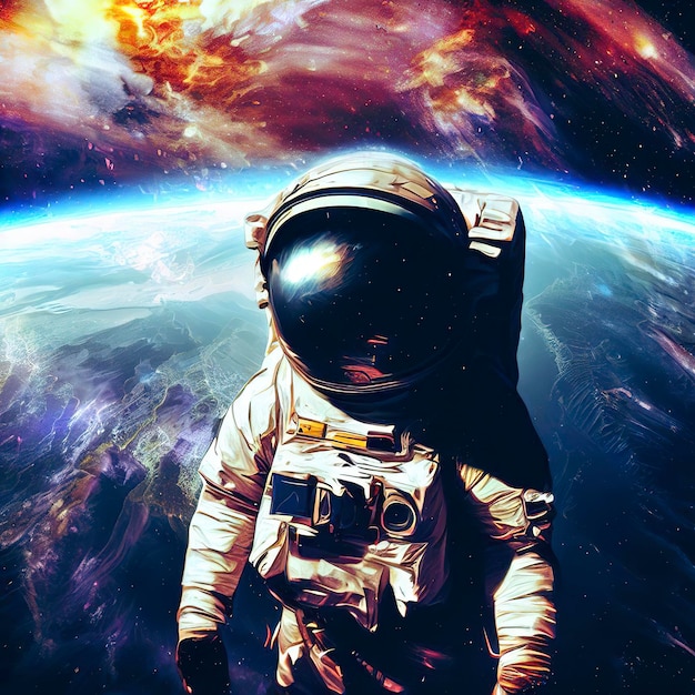 Astronaut im Weltraum über dem Planeten Erde Abstrakte Tapete Raumfahrer